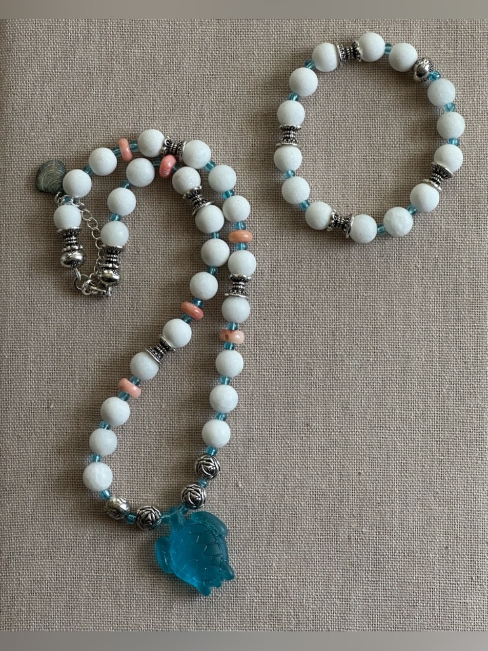 Beautiful 20 inch Coral and Sea Glass bead necklace. NWOT